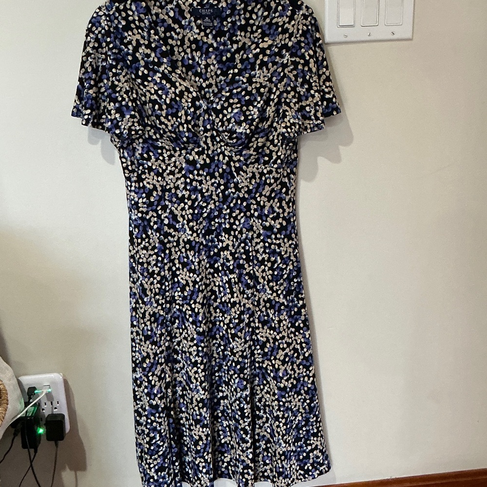 Chaps Navy and Cream Midi Dress